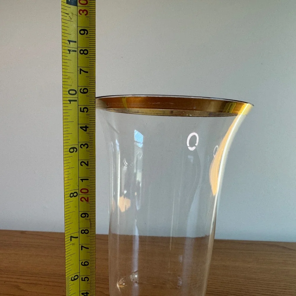 Elegant Clear Glass Vase Gold Rim Accent Flower Display 10 Inches‎